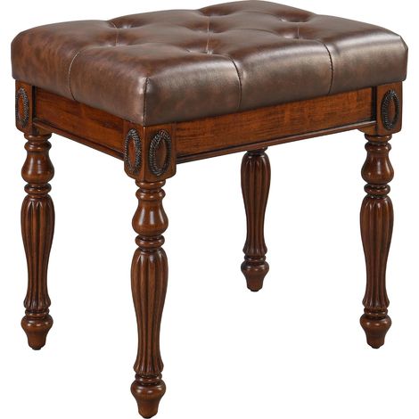PADMA HOUSE Classic Tufted PU Leather Vanity Stool, Rubber Wood Legs 48.5cm Height, Dressing Bench Padded with Sponge, Multifunctional Piano Seat for Bedroom Makeup Room Entryway, 47×36cm Stable Frame (1/5)