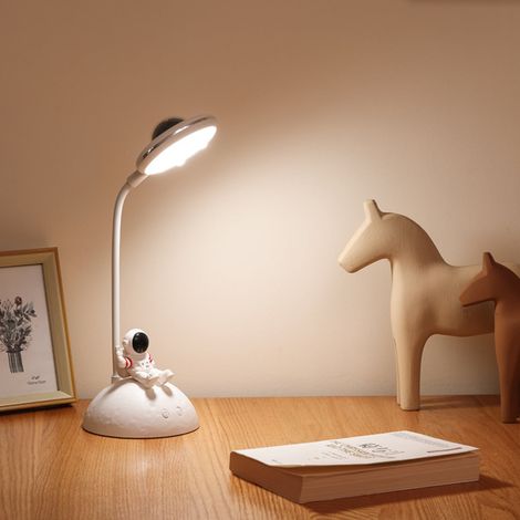 Lampe de Bureau Enfant LED 5W, Lampe de Table Sans Fil Dimmable Rechargeable avec Porte-stylo et Projection, Lampe de Lecture Liseuse Col de Cygne Flexible pour Bureau Salle D'étude