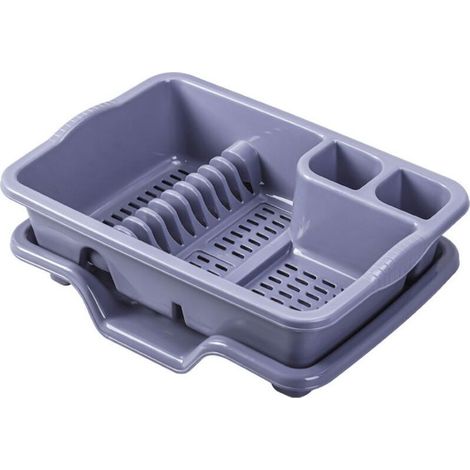 Égouttoir à Vaisselle, Porte-Assiettes et Couverts avec Range-Couteaux, Séchoir à Vaisselle en Plastique Violet pour Cuisine, Organisateur de Comptoir Compact