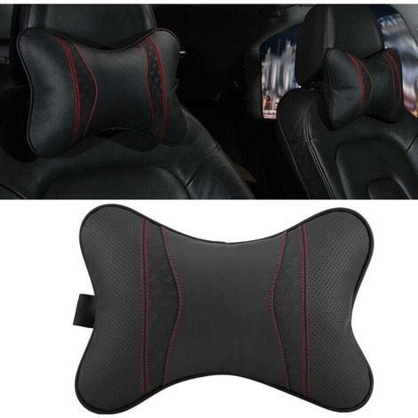 Coussin de siège de voiture en cuir pour accessoires automobiles, appui-tête, repose-tête, coussin de soutien pour le cou, noir (1/4)