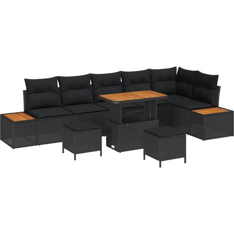 Maison Exclusive - Set Divano da Giardino con cuscino 9 pcs Nero Poly Rattan