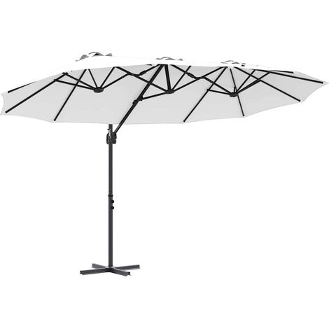 Parasol inclinable grand format extérieur 372 x 198 x 243 cm design moderne anti-UV robuste en polyester sable