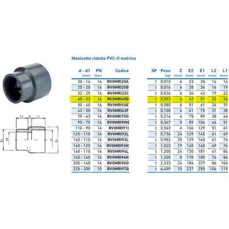 Manicotto ridotto PVC-U metrico 40x32 INPFMR140D00 - -  IRRITEC - -