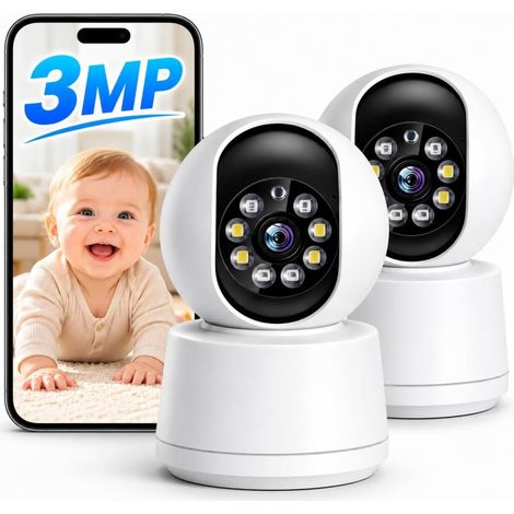 Caméra de Surveillance WiFi Intérieure 2K(3MP) clair 2 Pack) Lot de 2 (2 (1/4)