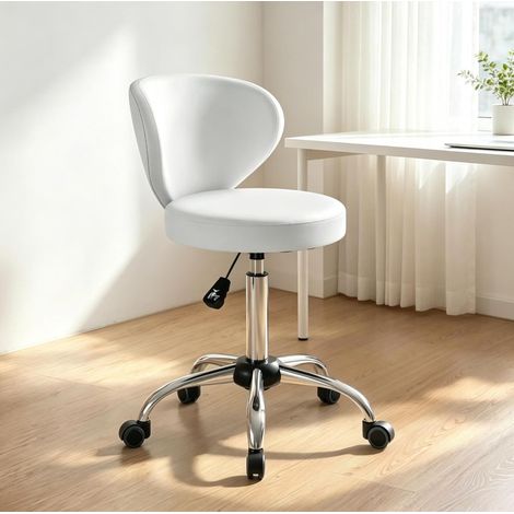Sedia da ufficio girevole 360° in PU, altezza regolabile 51-66 cm, con schienale, bianca DESVIAE (1/5)