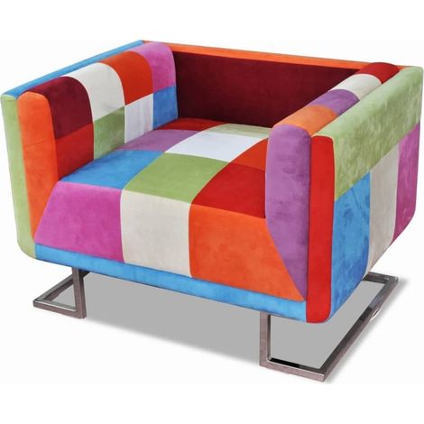 Fauteuil cube avec design de patchwork Chrome Tissu (1/5)