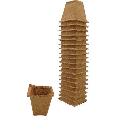 20 pots carrés biodégradables en fibres bois recyclées (1/2)