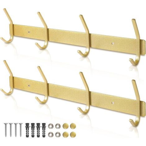 Porte Manteau Mural Doré 24.7CM Lot de 2 Patères Porte Manteau en Acier Inoxydable 4 Crochets pour Salle de Bain, Cuisine (1/5)