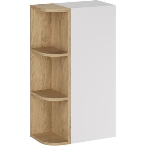 Mobile da Arredo OSTER 45cm – mobile sospeso bianco opaco con 1 anta e 3 nicchie visibili arrotondate in finitura rovere chiaro