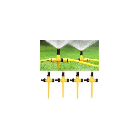 Lot de 4 Pièces Arroseur de Jardin, Arroseur Automatique 360° Rotatif, Arrosage Pelouse Réglable Pulvérisateur d'eau Système d'Arrosage pour Jardin Pelouse Plantes Légumes Fleurs Cour Pastorale (Jaune