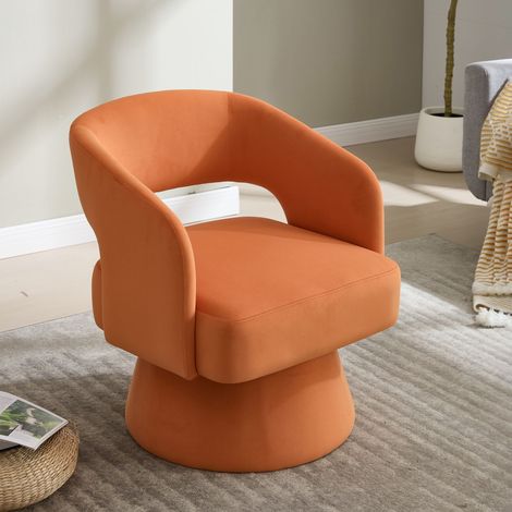 Sillón Giratorio en Chenilla, Respaldo Ergonómico y Asiento Acolchado, Base Giratoria, Naranja (1/5)