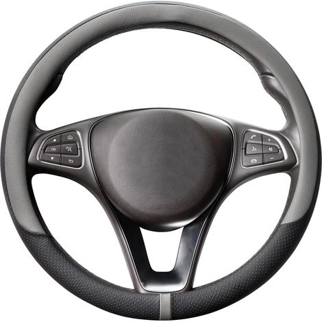 Lenkradbezug Auto Mikrofaser Leder 37-38cm Grau Schwarz Rund Anti-Rutsch (1/5)