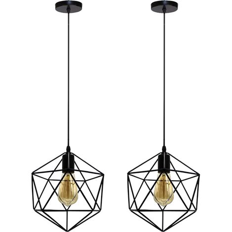 (2X)Antique Pendant Light Metal Ceiling Light Iron Cage Industrial Retro Pendant Lights Modern Ceiling Lamp For Kitchen Bedroom Living Room Black