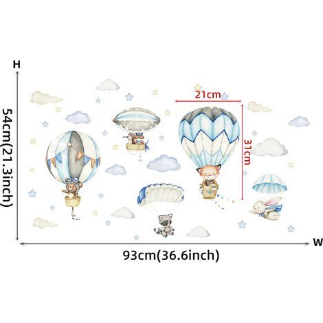 BRAVIX Un lot de Stickers muraux enfants-Decoration pour chambre de bébé motif Animaux montgolfières nuages- Autocollant mural (1/5)