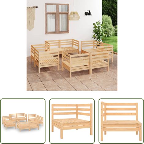 Canapé d'angle -  Salon de jardin 8 pcs Bois de pin massif (1/5)