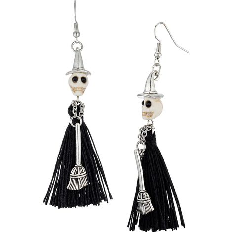Boucles d'oreilles sorcière Halloween, boucles d'oreilles à pompon en forme de crâne pour femmes et filles, accessoires de sorcière, bijoux gothiques (1/5)