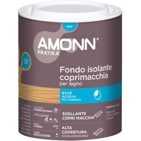 FONDO ISOLANTE COPRIMACCHIA ALL'AQUA PER LEGNO E MURO AMONN 1 lt - Bianco