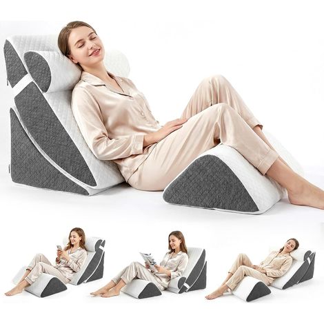 Lot de 4 Coussin Incliné pour Lit, Oreiller Triangulaire Orthopédique Réglable en Mémoire de Forme avec Housse Lavable, Coussins de Lecture, Oreiller Dossier pour Dos, Cou & Jambes (1/5)