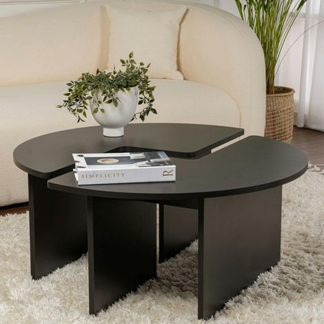 Table basse ronde noire effet bois - design puzzle MARFA (1/5)