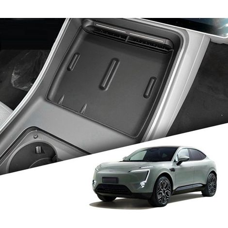 Schwarzes Material: Silikon-Mittelkonsolenmatte mit Anti-Rutsch-Funktion für kabelloses Laden, geeignet als Aufbewahrungsmatte im Auto. (1/4)
