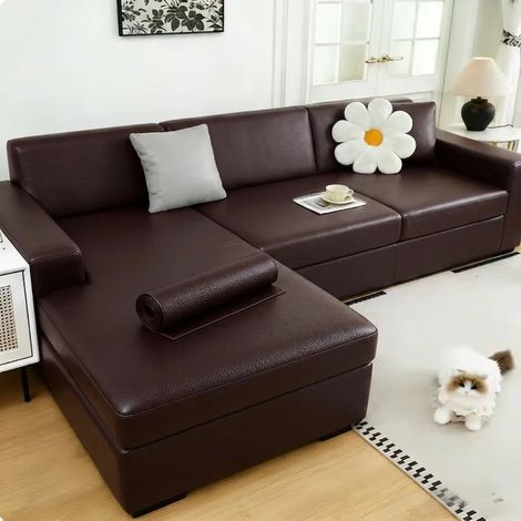 Lot de deux patchs de réparation auto-adhésifs en similicuir PU (marron foncé, 50 x 148 cm), découpables et imperméables, pour la rénovation et la réparation à faire soi-même. (1/5)