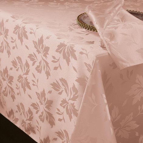 Abwaschbare Tischdecke 140x240 cm Rosa Jacquard-Damast Blumen wasserabweisend