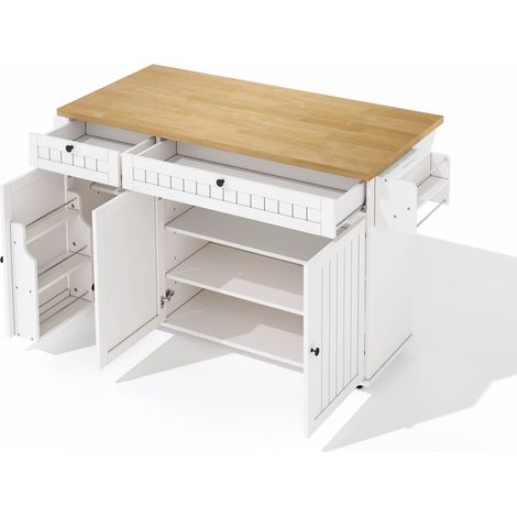 Isla de cocina con tablero abatible, MDF, blanco, 137 x 89,5 x 45 cm (1/5)