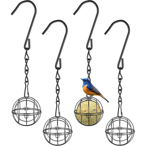 Lot de 4 mangeoires à oiseaux suspendues, mangeoires à oiseaux avec couvercles à charnière, mangeoires à boules de graisse, 10 cm (1/4)