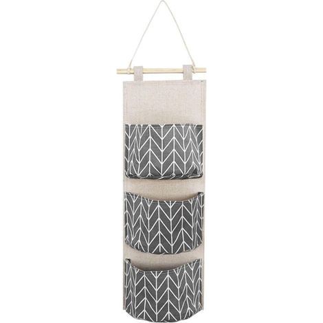 Sac de Rangement Suspendu avec des Poches, sac de Rangement Mural Pratique de Multicouche, sacs de Rangement en Coton et Lin Imperméable, sacs de Rangement Mural (Gris) (1/5)