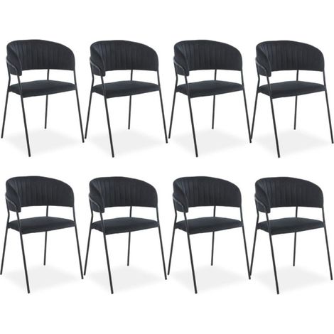 Lot de 8 Chaises en Velours "Batora" 79cm Noir (1/5)