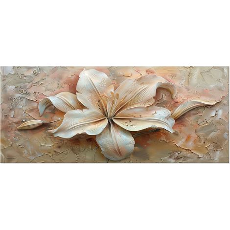 Lupia - Quadro moderno Canvas Prime GIGLIO 38x90 cm, Stampa su Tela effetto Pennellate tridimensionale, Telaio in Legno, per soggiorno capezzale camera da letto ufficio fiori bianchi beige rosa