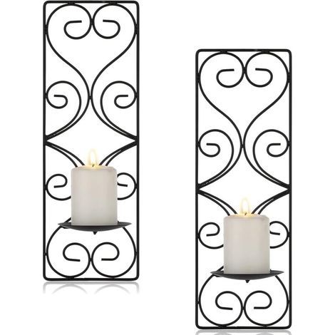 Bougeoir Mural pour Pilier Bougeoir en Métal Noir Ensemble de 2 Bougeoirs Decoratif Rectangulaires Bougie Chandelier Porte Bougie pour Murs Bougeoir pour Salon Chambre Salle à Manger Décor (1/5)
