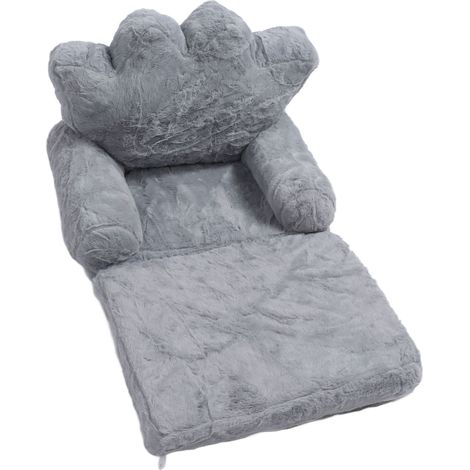 Coussin de chaise pliable pour filles, princesse, petit canapé enfant avec dossier, motif fourrure de lapin, gris, 2 couches (1/5)