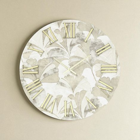 Orologio rotondo D40 cm in legno rivestito con parato e dettagli Oro JOSE (1/2)