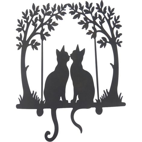 Adorno de pared gatos y árboles de metal negro calado 70 cm (1/4)