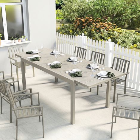 Table jardin extensible en aluminium 154/ 8 à 10 personnes aspect bois - Dimensions: 214x85 cm - Couleur: Gris clair