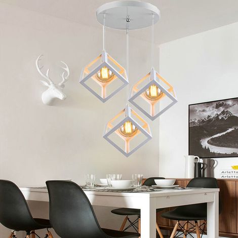 – Lustre suspension LED 3 lampes cube carré en métal – E27 – Longueur ajustable 100 cm – Design industriel pour salon et cuisine (1/4)