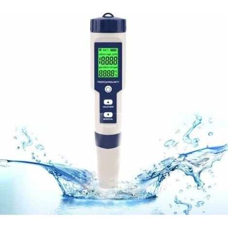 NALOOKAMIC Testeur électronique de PH mètre, 5 en 1 PH Testeur Thermomètre de poche Qualité de l'eau PH EC Sel TDS pour la maison, la piscine, l'eau d'aquarium