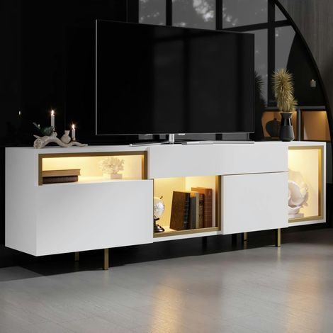 Buffet blanc et doré 2 portes 3 niches LED AURA (1/5)