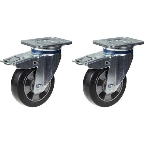 Rueda Giratoria - Caucho Negro - Freno - 330kg por Rueda - Conjunto de 2