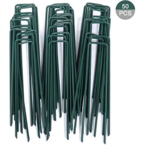 Paillage pour plante,50pcs Piquets de Fixation pour Jardin, Pelouse Agrafes en Forme de U pour Bâche Anti-Mauvaises Herbes, Galvanisés à Chaud (150 mm de Hauteur) (1/5)