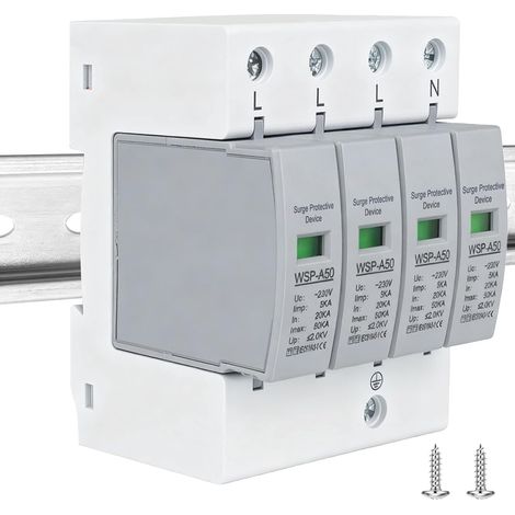 Parafoudre 4 pôles, 230 V CA 20 KA-50 KA 4P, parafoudre type 1 + type 2, 4 pôles protection contre les surtensions 4P, appareil de protection contre les surtensions pour PV pour la (1/5)