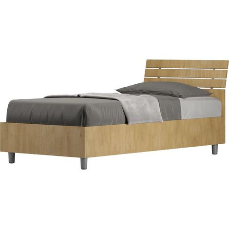 Letto Singolo 80x190 cm Senza Rete Ankel Testata Doghe Inclinata Quercia (1/5)