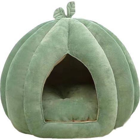 Niche Chat Citrouille Feuille Grande Taille 50x50x45 cm – Lit Grotte Semi-Fermé Hiver, Peluche Épaisse 10 cm Double Garnissage, Panier Igloo Lavable 4 Saisons, Maison Intérieur Chat et Petit Chien, Ve