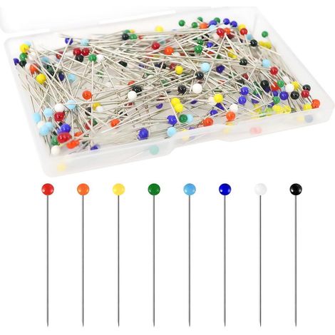 250x Stecknadeln mit Glaskopf, 38mm, Bunt, Edelstahl, Nähzubehör