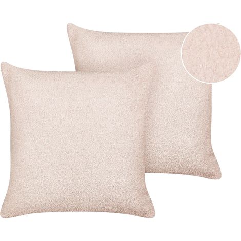 Set of 2 Decorative Cushions LEUZEA Boucle 45 x 45 cm Pastel Pink Solid