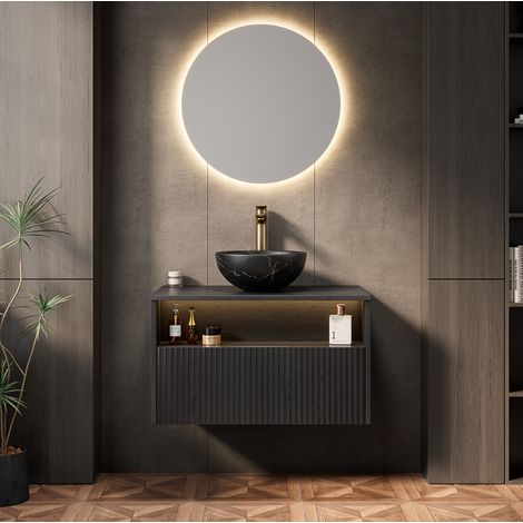 Mobile bagno sospeso con lavabo e LED nero OKMYHOME (1/5)