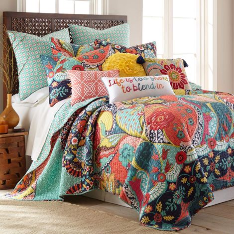 Parure de lit Jules – Couette pour lit Double/Grand lit (223,5 x 233,7 cm) + Deux taies d'oreiller Standard (66 x 50,8 cm) – Bohème – Bleu Sarcelle, Orange, Jaune, Vert, Bleu, Rouge (1/5)