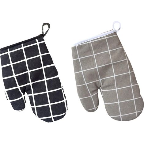 Gants de cuisine, gants de four, gants de micro-ondes, gants porte-pot, gants isolants gris et noirs, 2 pièces (1/5)