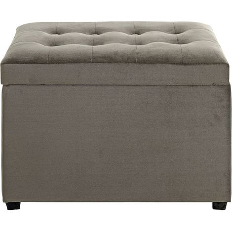 Coffre de rangement en velours anthracite-marron - longueur 58 x profondeur 39 x hauteur 42 cm (1/5)